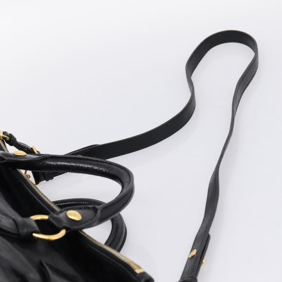 Miu Miu Hand Bag Vitellolux 2way Black Gold Auth 207617SAM