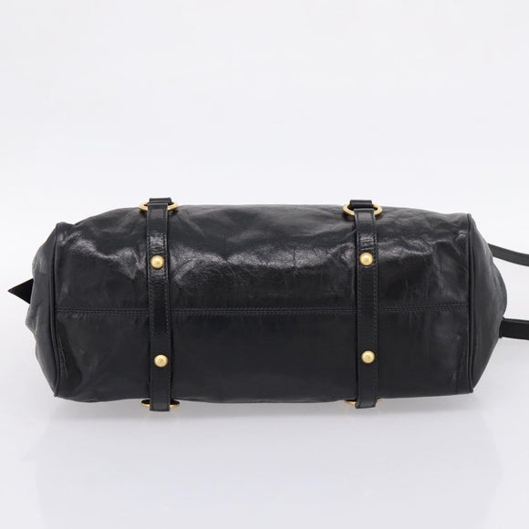 Miu Miu Hand Bag Vitellolux 2way Black Gold Auth 207617SAM