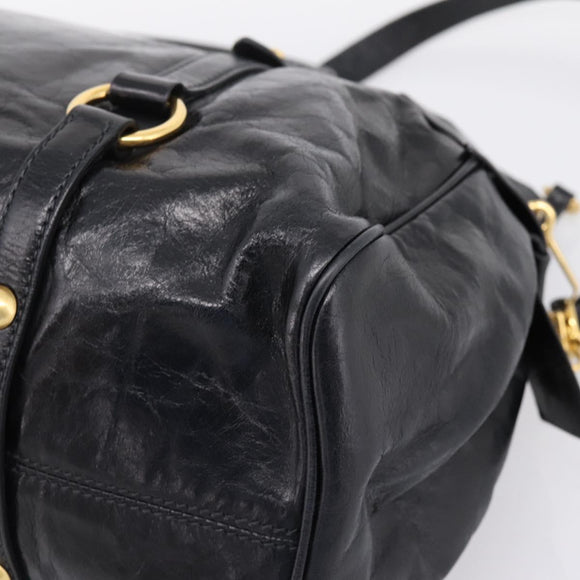 Miu Miu Hand Bag Vitellolux 2way Black Gold Auth 207617SAM