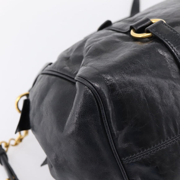 Miu Miu Hand Bag Vitellolux 2way Black Gold Auth 207617SAM