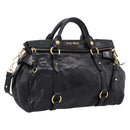 Miu Miu Hand Bag Vitellolux 2way Black Gold Auth 207617SAM-1