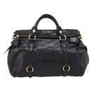 Miu Miu Hand Bag Vitellolux 2way Black Gold Auth 207617SAM-13