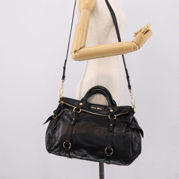 Miu Miu Hand Bag Vitellolux 2way Black Gold Auth 207617SAM