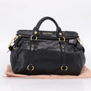 Miu Miu Hand Bag Vitellolux 2way Black Gold Auth 207617SAM-12