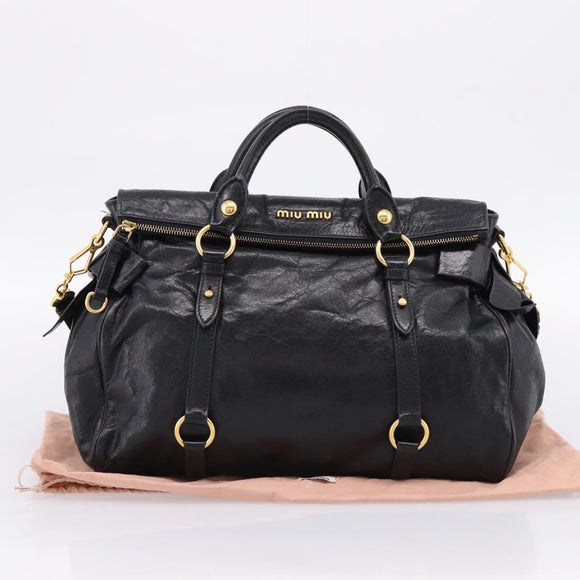 Miu Miu Hand Bag Vitellolux 2way Black Gold Auth 207617SAM