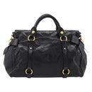Miu Miu Hand Bag Vitellolux 2way Black Gold Auth 207617SAM-2