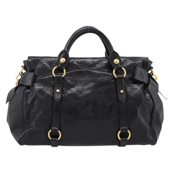Miu Miu Hand Bag Vitellolux 2way Black Gold Auth 207617SAM