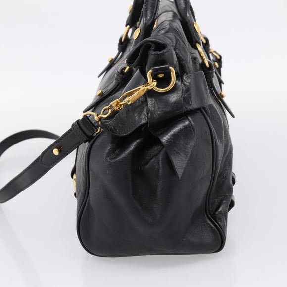 Miu Miu Hand Bag Vitellolux 2way Black Gold Auth 207617SAM