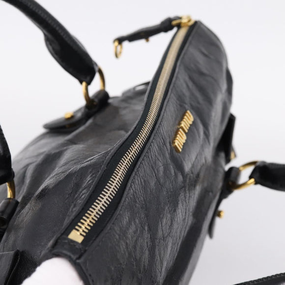Miu Miu Hand Bag Vitellolux 2way Black Gold Auth 207617SAM