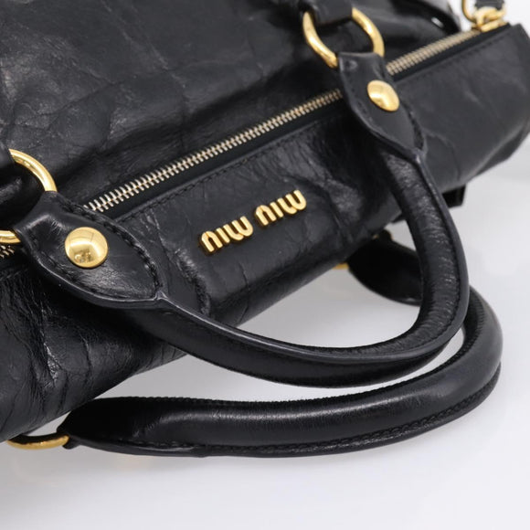 Miu Miu Hand Bag Vitellolux 2way Black Gold Auth 207617SAM