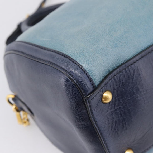 Miu Miu Hand Bag Vitellolux 2way Navy Gold Auth 207618