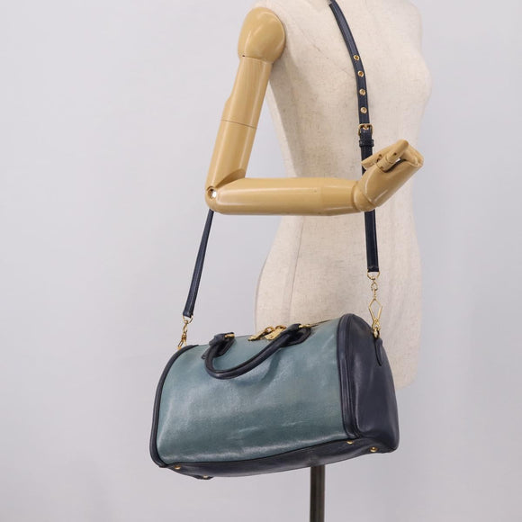 Miu Miu Hand Bag Vitellolux 2way Navy Gold Auth 207618