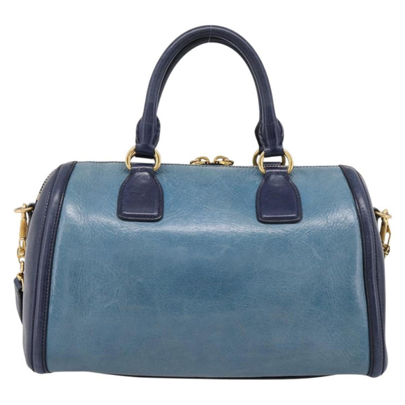 Miu Miu Hand Bag Vitellolux 2way Navy Gold Auth 207618