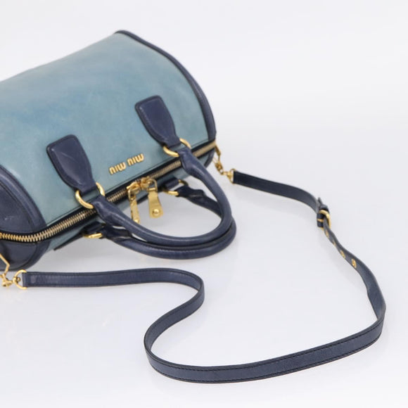 Miu Miu Hand Bag Vitellolux 2way Navy Gold Auth 207618