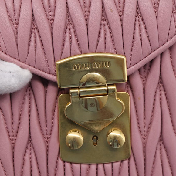 Miu Miu Matelasse Chain Shoulder Bag Leather Pink Gold Auth 207619V