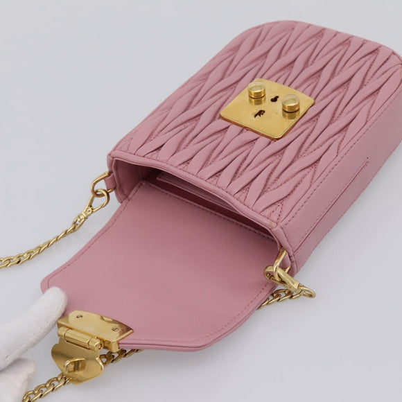 Miu Miu Matelasse Chain Shoulder Bag Leather Pink Gold Auth 207619V