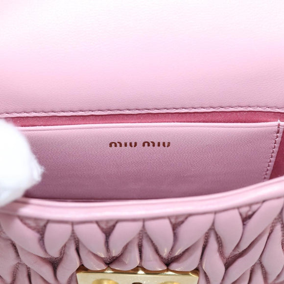 Miu Miu Matelasse Chain Shoulder Bag Leather Pink Gold Auth 207619V