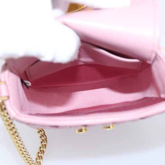 Miu Miu Matelasse Chain Shoulder Bag Leather Pink Gold Auth 207619V
