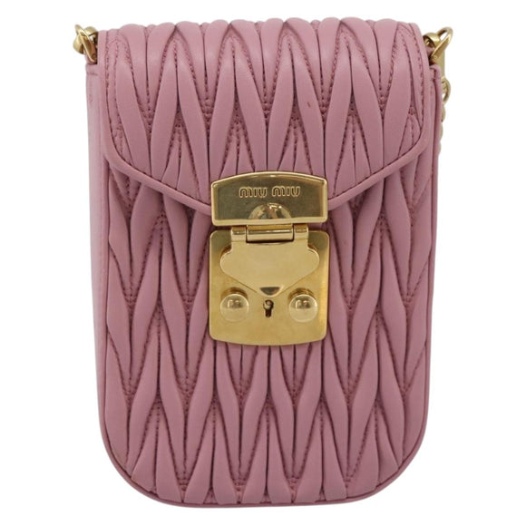Miu Miu Matelasse Chain Shoulder Bag Leather Pink Gold Auth 207619V