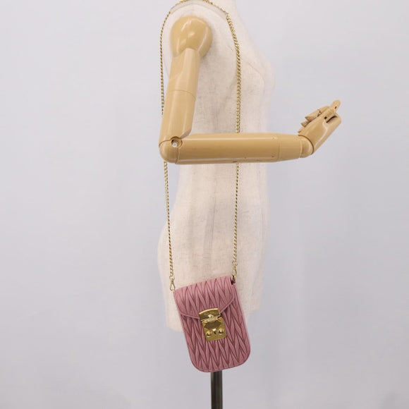 Miu Miu Matelasse Chain Shoulder Bag Leather Pink Gold Auth 207619V