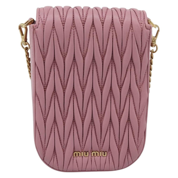 Miu Miu Matelasse Chain Shoulder Bag Leather Pink Gold Auth 207619V
