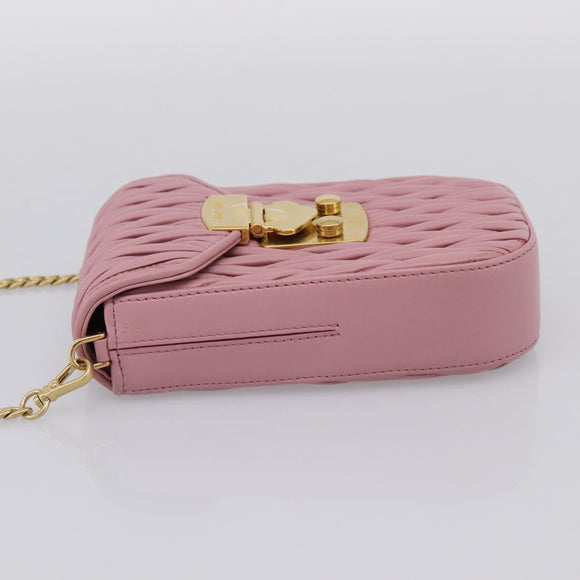Miu Miu Matelasse Chain Shoulder Bag Leather Pink Gold Auth 207619V