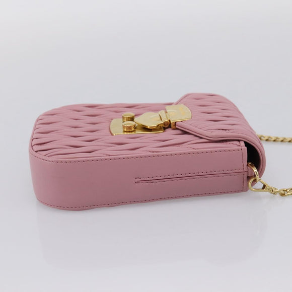 Miu Miu Matelasse Chain Shoulder Bag Leather Pink Gold Auth 207619V