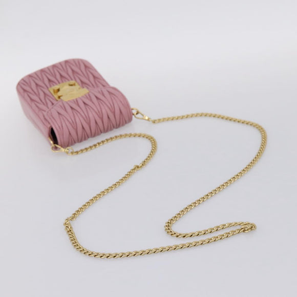 Miu Miu Matelasse Chain Shoulder Bag Leather Pink Gold Auth 207619V