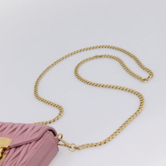 Miu Miu Matelasse Chain Shoulder Bag Leather Pink Gold Auth 207619V