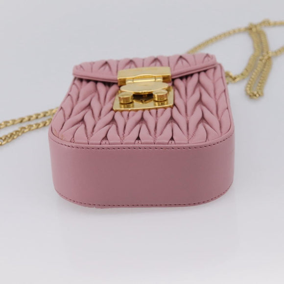 Miu Miu Matelasse Chain Shoulder Bag Leather Pink Gold Auth 207619V