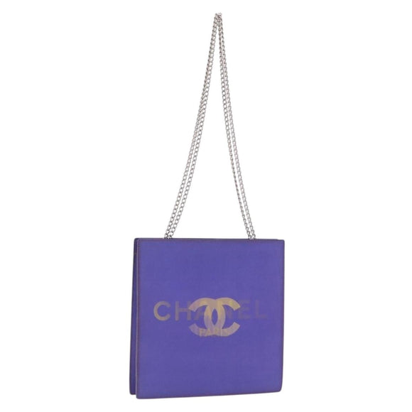 CHANEL Hologram Chain Shoulder Bag Vinyl Purple Silver CC Auth 207620A