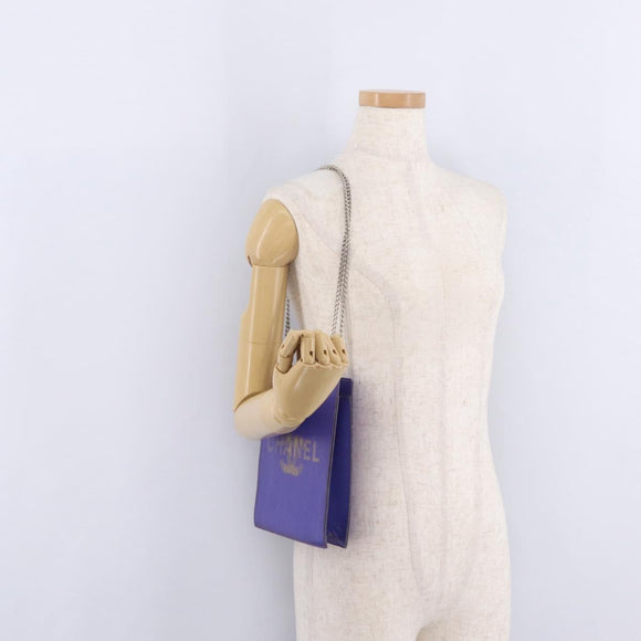 CHANEL Hologram Chain Shoulder Bag Vinyl Purple Silver CC Auth 207620A