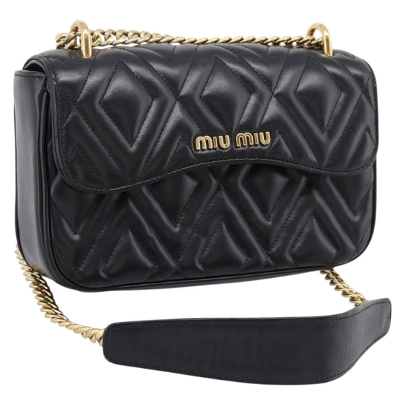 Miu Miu Chain Shoulder Bag Leather Black Gold Auth 207621SAM