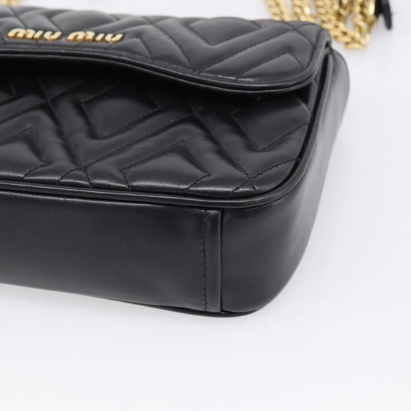 Miu Miu Chain Shoulder Bag Leather Black Gold Auth 207621SAM