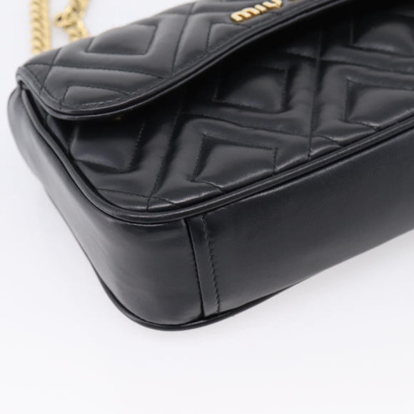 Miu Miu Chain Shoulder Bag Leather Black Gold Auth 207621SAM