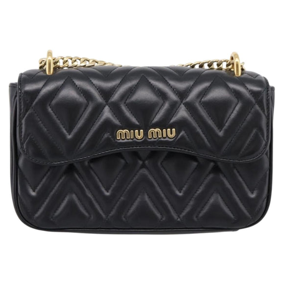 Miu Miu Chain Shoulder Bag Leather Black Gold Auth 207621SAM