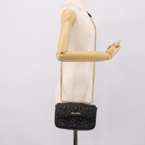 Miu Miu Chain Shoulder Bag Leather Black Gold Auth 207621SAM