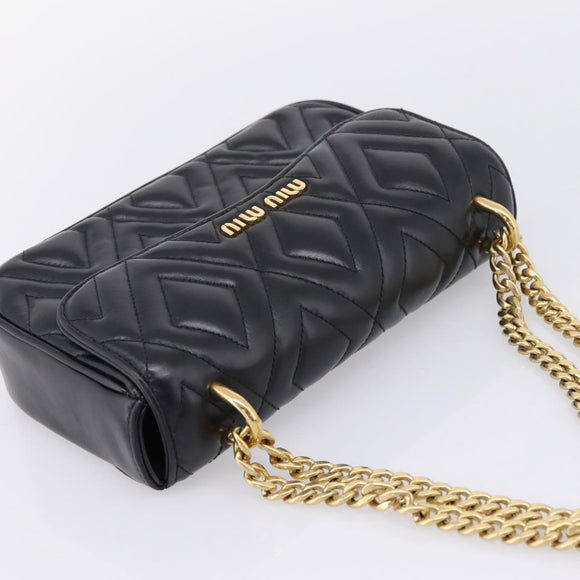 Miu Miu Chain Shoulder Bag Leather Black Gold Auth 207621SAM