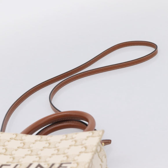 CELINE Triomphe Mini Vertical Cabas Hand Bag PVC 2way White Gold Auth 207623V