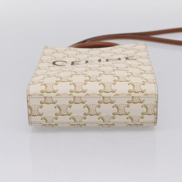 CELINE Triomphe Mini Vertical Cabas Hand Bag PVC 2way White Gold Auth 207623V