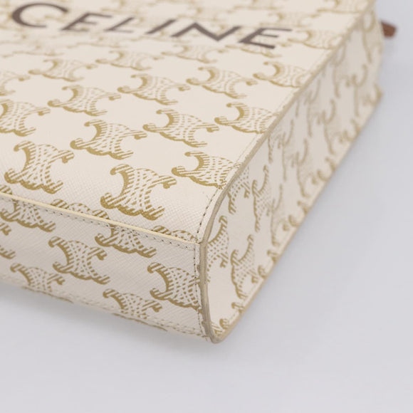 CELINE Triomphe Mini Vertical Cabas Hand Bag PVC 2way White Gold Auth 207623V