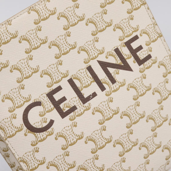 CELINE Triomphe Mini Vertical Cabas Hand Bag PVC 2way White Gold Auth 207623V