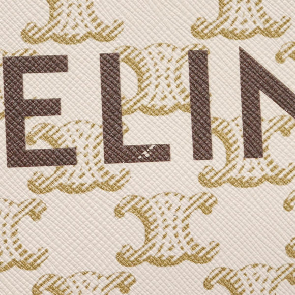 CELINE Triomphe Mini Vertical Cabas Hand Bag PVC 2way White Gold Auth 207623V