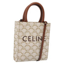 CELINE Triomphe Mini Vertical Cabas Hand Bag PVC 2way White Gold Auth 207623V-1