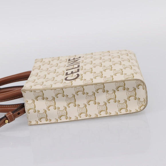 CELINE Triomphe Mini Vertical Cabas Hand Bag PVC 2way White Gold Auth 207623V