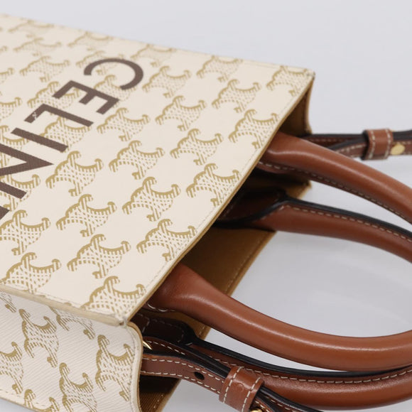 CELINE Triomphe Mini Vertical Cabas Hand Bag PVC 2way White Gold Auth 207623V