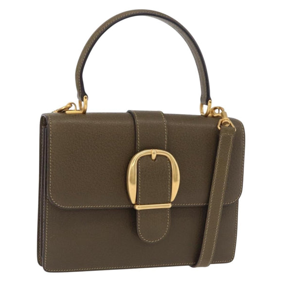 GUCCI Hand Bag Leather 2way Green Gold 000 26 0257 Auth 207631A