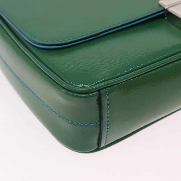 PRADA Chain Shoulder Bag Safiano Leather Green Silver Auth 207634V