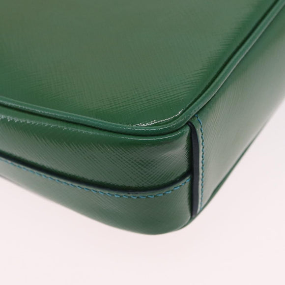 PRADA Chain Shoulder Bag Safiano Leather Green Silver Auth 207634V