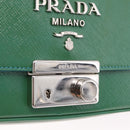 PRADA Chain Shoulder Bag Safiano Leather Green Silver Auth 207634V-20